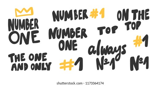 Number one, #, hashtag, on the top, always 1, one and only. Stickers for social media. Vector hand drawn illustration design. Bubble pop art comic style poster, t shirt print, post card, video blog