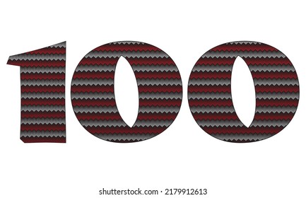 Number One Hundred With Jersey Pattern Vector Illustration. Number 100 Isolated On A White Background
