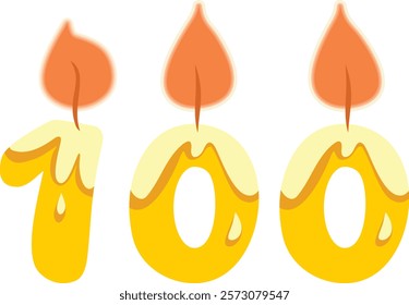 
Number One Hundred Shaped Candle Vector Cartoon Design Illustration. Numerical designed celebratory decor for birthday event 
