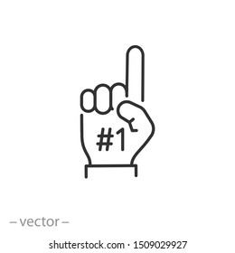 number one icon, 1 finger, fan hand, glove foam, thin line web symbol on white background - editable stroke vector illustration eps10