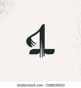 Number one icon in Arabic script style. Rough brush stroke vector lettering. Perfect for Ramadan advertising, Islamic quotes posters, Eastern style greeting cards, Middle East brand logos.