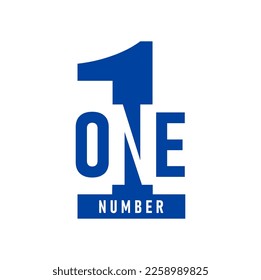 Number one icon, blue and white isolated vector emblem for winner appreciation, champion celebration, best quality label for company identity. First place achievement in contest or competition