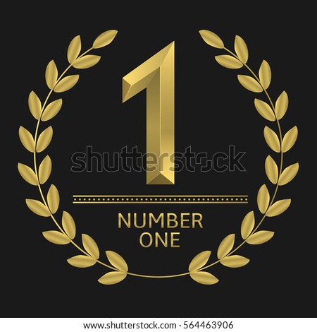 Number one icon. Golden laurel wreath, winner best champion symbol