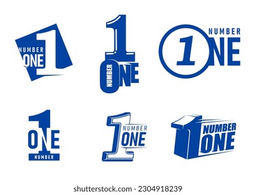 Number one icons set, first place and business leader vector symbols. Number 1 isolated signs with blue and white digits for achievement award, winner prize and best quality labels, success theme