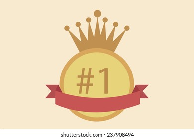 number one illustration, circle and crown, stamp or label over label background