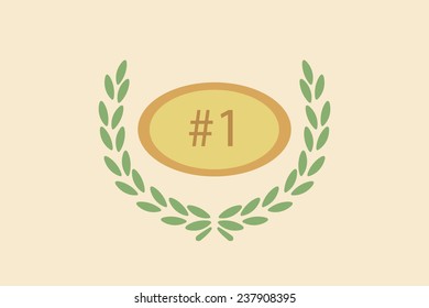 number one illustration, olive wreath and oval, over label background