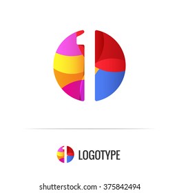 Number one. Leader. Vector colorful alphabet element. Negative space forms a circle. Bright and fresh design letters for children's parties and fun celebrations. Beautiful logo, monogram, anniversary.