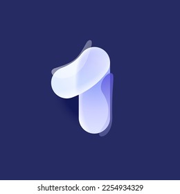 Number one lilac colored logo in Glassmorphism style. Overlapping lines icon with glow, gradient, splashes. Frosted transparent blur emblem. Perfect for app, modern design, vibrant advertising.
