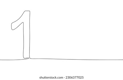 Number one. One line continuous number 1. Line art, outline, single line silhouette. Hand drawn vector illustration. 