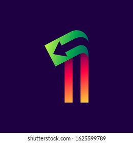 Number one logo with arrow inside. Vector bright colours typeface for delivery labels, business headlines, finance posters, sport cards etc.