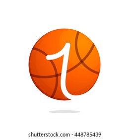 Number one logo with basketball ball. Sport vector design for banner, presentation, web page, card, labels or posters.