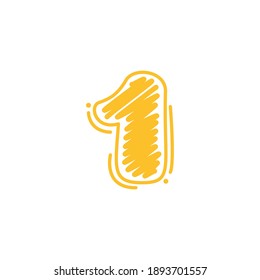 Number one logo in childish wax crayons scribbles style. Bright colorful font for cute kids identity, funny craft package, vibrant poster, etc.