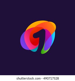 Number one logo at colorful multicolor splash background. 1 icon. Negative space design. Vector elements for posters, t-shirts and cards.