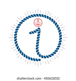 Number one logo with compass star and anchor. Colorful vector design for banner, presentation, web page, card, labels or posters.