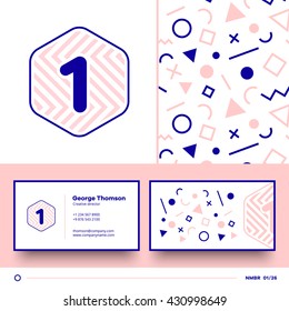 Number one logo element with seamless pattern and business card. Vector design template elements for your application or corporate identity