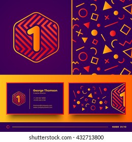 Number one logo element with seamless pattern and business card. Vector design template elements for your application or corporate identity