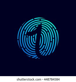Number one logo with fingerprint line. Colorful vector design for banner, presentation, web page, card, labels or posters.