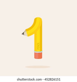 Number one logo formed by pencil. Vector design for banner, presentation, web page, card, labels or posters.