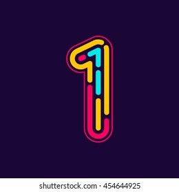 Number one logo formed by neon line or fingerprint. Vector design for banner, presentation, web page, card, labels or posters.