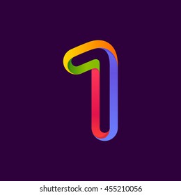 Number one logo formed by colorful neon line. Vector design for banner, presentation, web page, card, labels or posters.