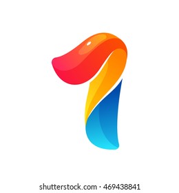 Number one logo formed by colorful twisted lines. Vector elements for banner, presentation, web page, card, labels or posters.