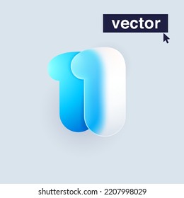 Number one logo in Glass morphism style. Vector blurry translucent icon on white background. Frosted transparent blue and white emblem. Perfect for app, modern design, vibrant advertising.