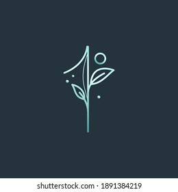 Nummer eins Logo mit würdevollem mit Mond, Sternen und Blätter Dekoration. Es ist perfekt für jeden Vintage-Branding, romantische Verpackung, Öko-Plakate, Astrologie Blog-Design, Feiertagseinladungen.