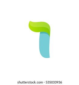 Number one logo with green leaf. Vector script font for your posters, t-shirts, ecology presentation or card.