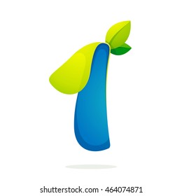 Number one logo with green leaves. Vector design for banner, presentation, web page, card, labels or posters.