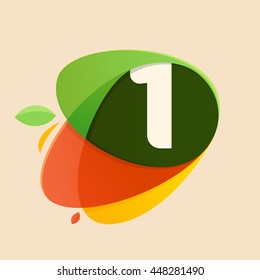 Number one logo in healthy food shapes. Colorful vector design for banner, presentation, web page, app icon, card, labels or posters.