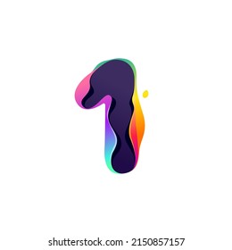 Number one logo with hologram glitch. Multicolor gradient sign with color shift and illusion effect. Vector font perfect for your vibrant nightlife labels, video game screens, colorful identity.