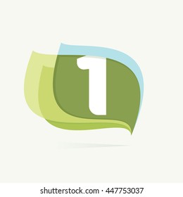 Number one logo in leaves or flags icon. Colorful vector design for banner, presentation, web page, app icon, card, labels or posters.