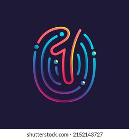 Number one logo made of fingerprint. Multicolor line icon with vivid gradients and shine. Perfect for online payment art, biometric design, nightlife advertising, digital packaging, modern identity