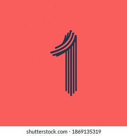 Number one logo made of five parallel lines with noise texture. Impossible shape style. Vector vintage font for boutique labels, chic headlines, jewelry posters, wedding cards etc.