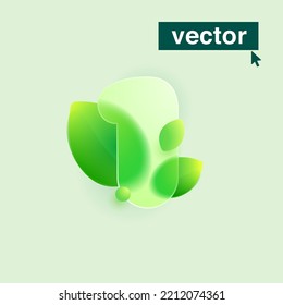 Number One Logo Made Of Green Leaves Under Mate Glass. Realistic Glassmorphism Style. Vector Blurry Translucent Icon. Transparent Emblem For Eco Advertising, Waste Recycling, Healthy Food.