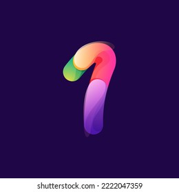 Number one logo made of overlapping colorful lines. Rainbow vivid gradient modern icon. Vector one line typeface for tech branding design, nightlife labels, multimedia posters, futuristic identity.