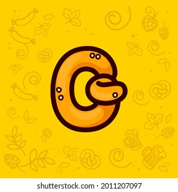 Number one logo made of pretzel. Hand-drawn with Oktoberfest pattern on background. Perfect to use in any German restaurant advertising, party posters, appetizer identity, etc.