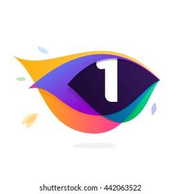 Number one logo in peacock feather icon. Colorful vector design for banner, presentation, web page, app icon, card, labels or posters.