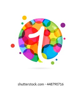 Number one logo with rainbow dots. Colorful vector design for banner, presentation, web page, card, labels or posters.