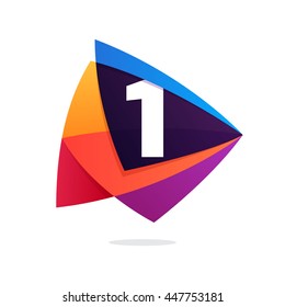 Number one logo in triangle Play button icon. Colorful vector design for banner, presentation, web page, app icon, card, labels or posters.