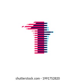 Number one logo with vibrant line glitch effect. Vector font perfect to use in your nightlife labels, expressive game screen, electronic identity.