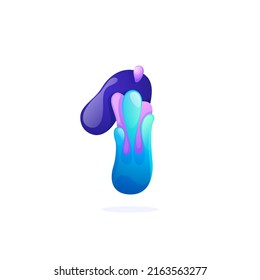 Number one logo with water waves and drops. Pure blue gradient font style. Vector icon for your ecology application, waste recycling identity, spa posters or mineral water branding.