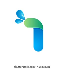 Number one logo with water waves and drops. Vector design for ecology company, card, labels or posters.