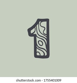 Number one logo with waves line pattern. Perfect font for water or desert design, landscape print, travel card and ecology concepts, etc.