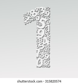Number one, made with other numbers and shadow effect