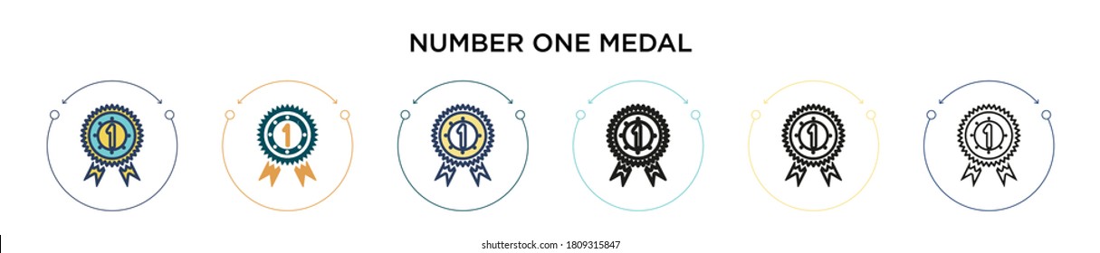 Number one medal icon in filled, thin line, outline and stroke style. Vector illustration of two colored and black number one medal vector icons designs can be used for mobile, ui, web