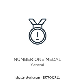 Number one medal icon. Thin linear number one medal outline icon isolated on white background from general collection. Line vector sign, symbol for web and mobile