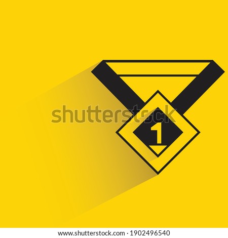 number one medal with shadow on yellow background