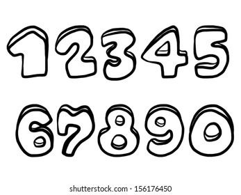 number one to nine and zero / cartoon vector and illustration, black line isolated on white background.