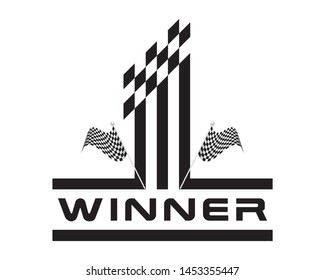 Number one No.1 Winner with check flag vector concept logo design.